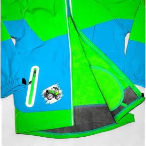 Softshellová bunda dětská zateplená Traktor zeleno-modrá 104
