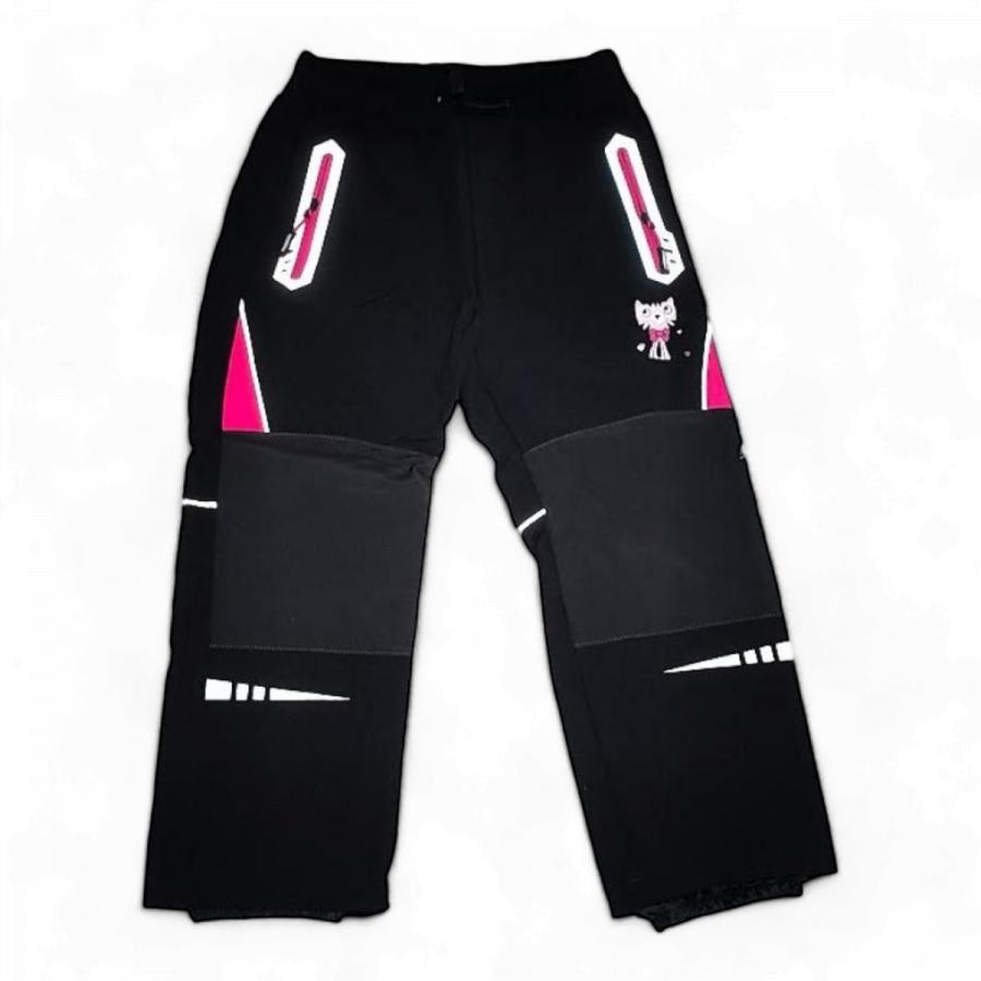 Softshellové kalhoty dětské nezateplené Cat černé - růžový zip 134